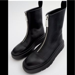 Zara zippered low heeled ankle boots TRF size US 6